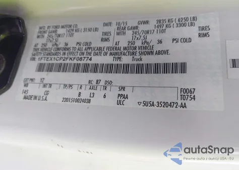 2015 Ford F-150 Xl из США, поврежденный, VIN 1FTEX1CP2FKF08774